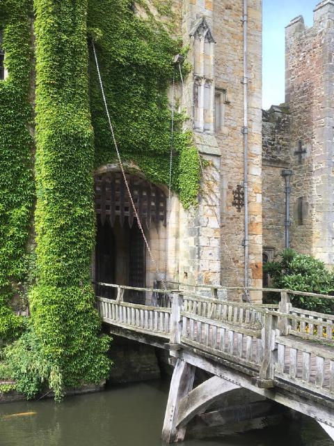 A castle with a moat and a drawbridge
